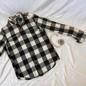 J Crew Men’s Button Down Flannel - Medium Slim Black and White Gingham